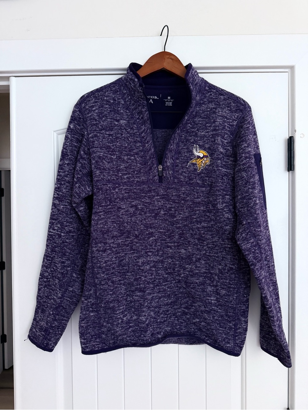 Men's Antigua Heathered Purple Vikings Quarter Zip Pullover